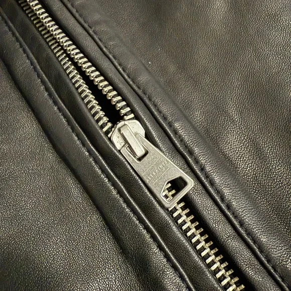 All Saints Niko Black Leather Bomber Jacket Sz L